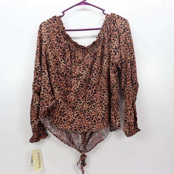 Rewind Shirt Womens XL Long Sleeve Boho Peasant Shirt Top Animal Print NWT - Picture 2 of 11